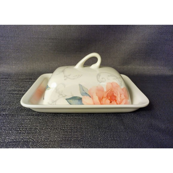 Martha Stewart Peony Elegant 7" Covered Butter Dish - Picture 2 of 13